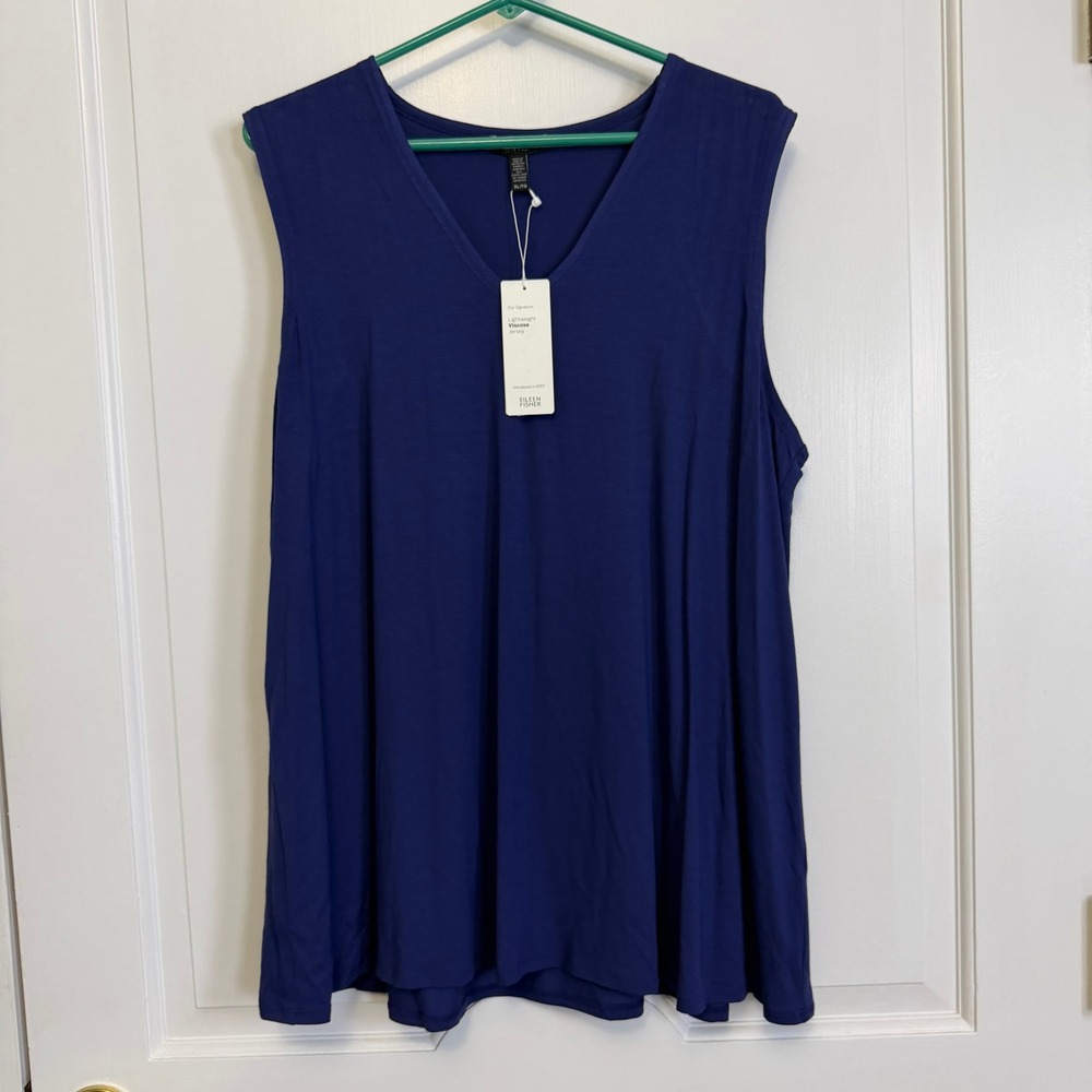 Eileen Fisher V-Neck Shell Women XL Sapphire Blue